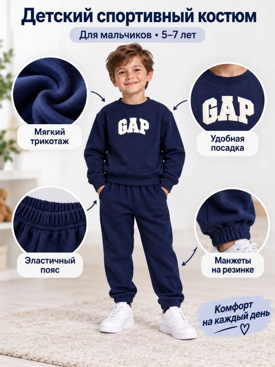 Спортивный костюм для мальчика, кофта и брюки, мягкий трикотаж, 5–7 лет - 