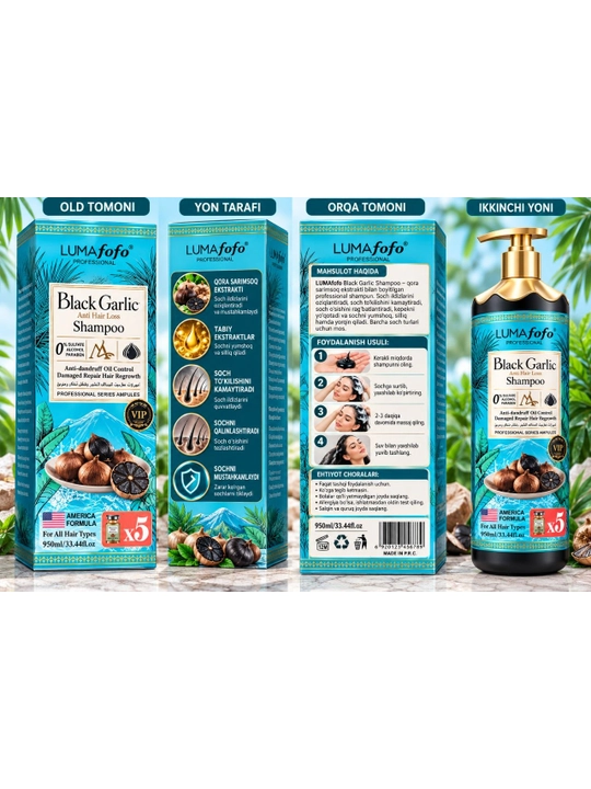 Qora sarimsoq ekstrakt bilan shampun konditsioner Black Garlic and Conditioner White Wolsy