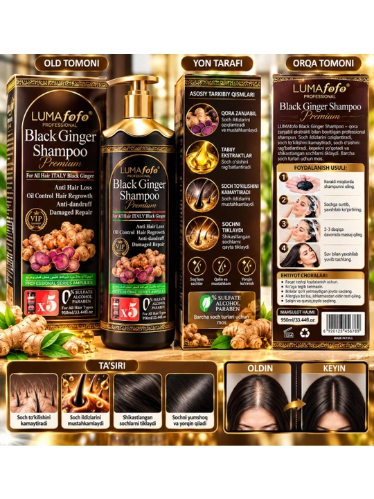 Qora sarimsoq ekstrakt bilan shampun konditsioner Black Garlic and Conditioner White Wolsy - 