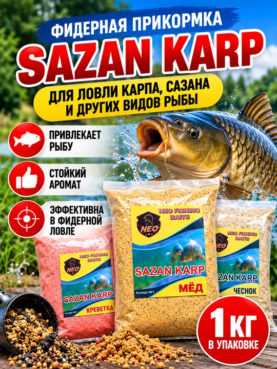 NEO SAZAN KARP baliq ovi uchun ozuqa, karp va sazan uchun, fider, 1 kg