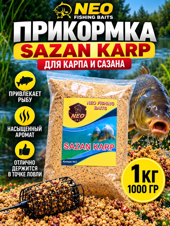 NEO SAZAN KARP baliq ovi uchun ozuqa, karp va sazan uchun, fider, 1 kg