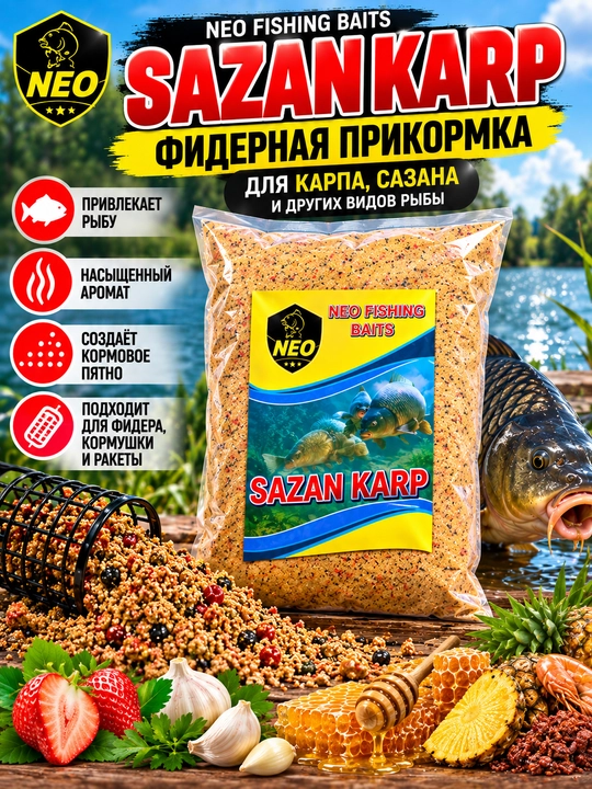 NEO SAZAN KARP baliq ovi uchun ozuqa, karp va sazan uchun, fider, 1 kg - 