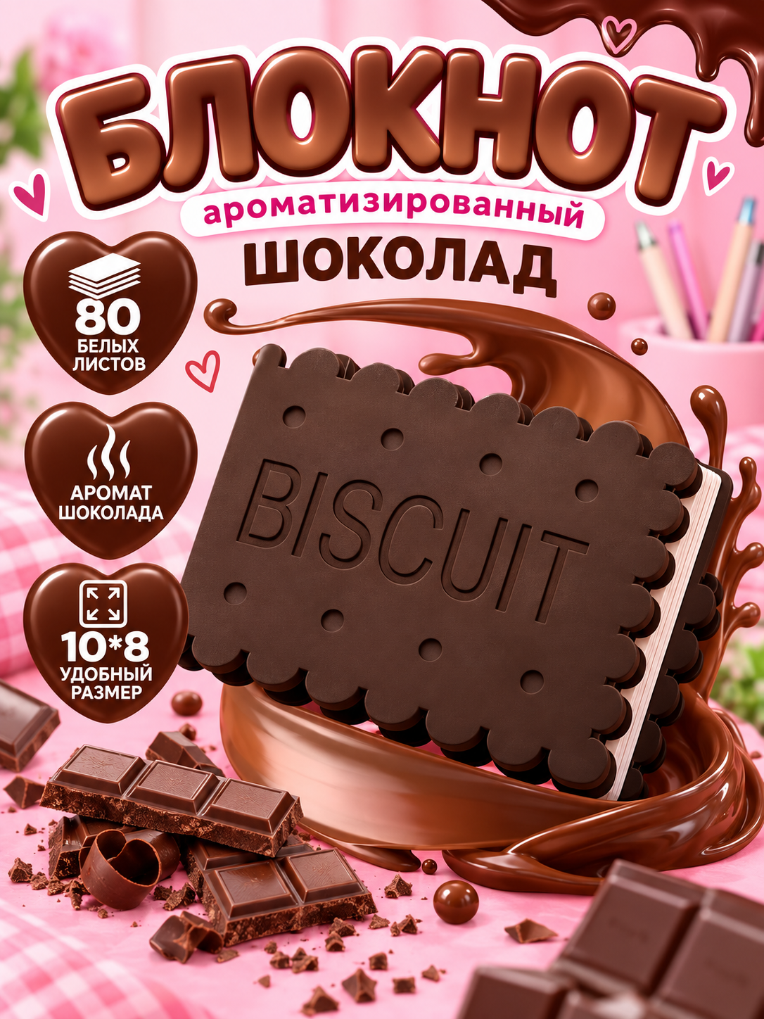 Xushbo'y hidli mini bloknot "Shokolad va pechene", eslatmalar uchun, 80 bet - 