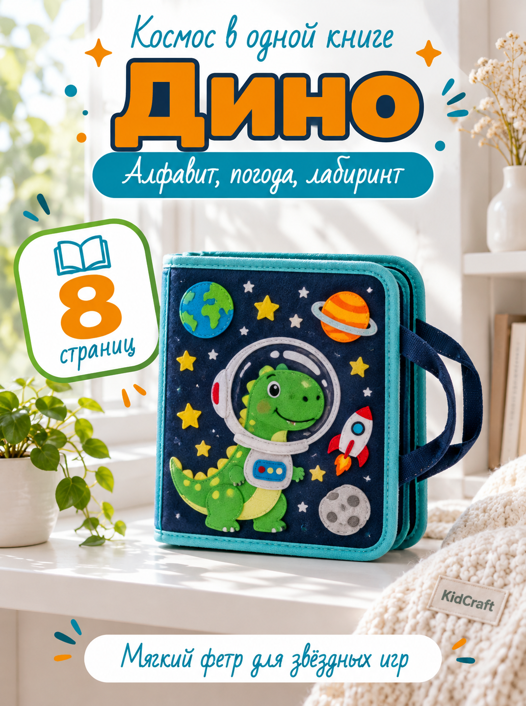 Книжка бизиборд из фетра, развивающая игрушка для детей, от 1 года - 