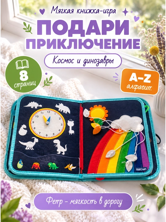 Книжка бизиборд из фетра, развивающая игрушка для детей, от 1 года