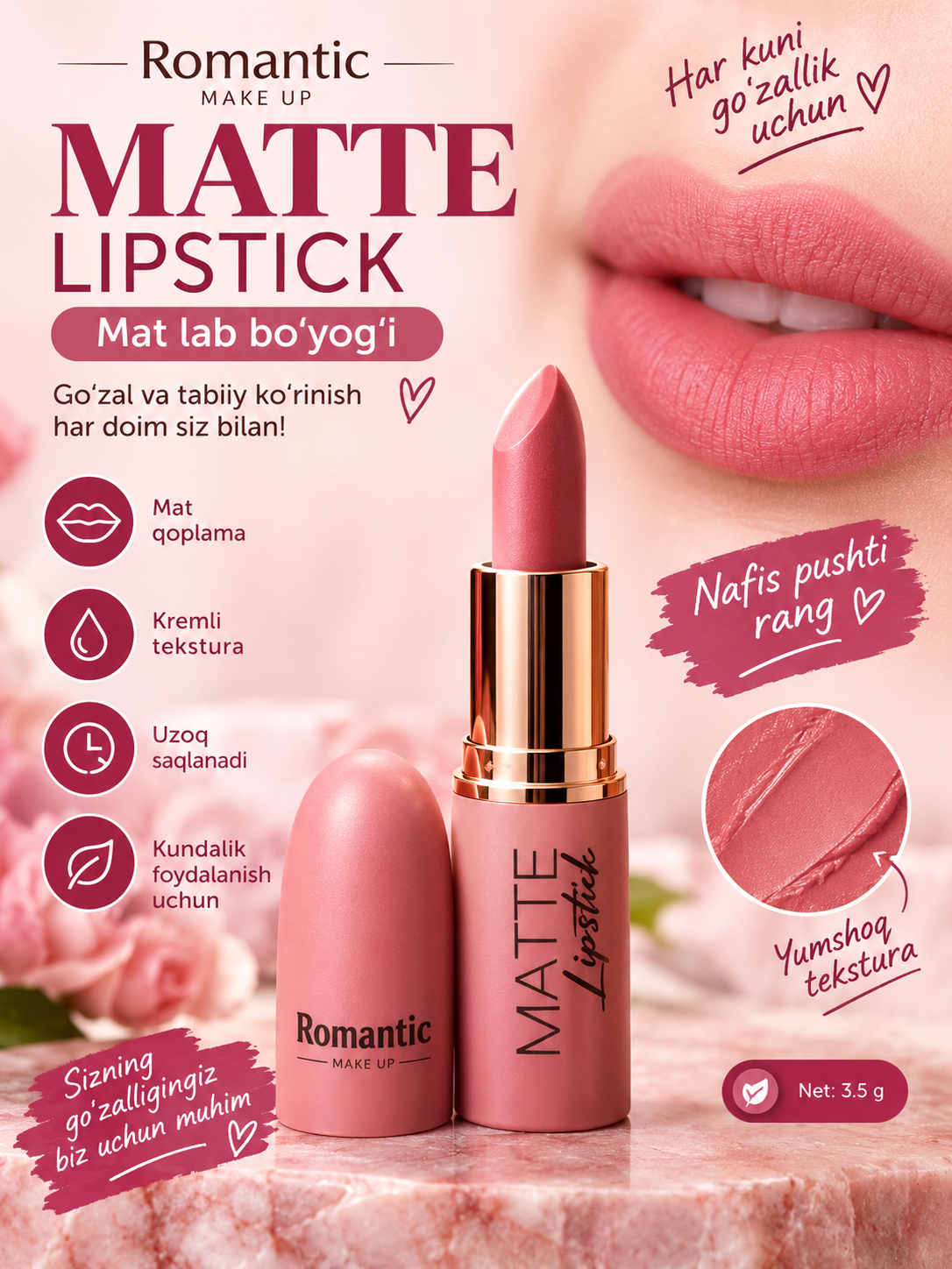 ROMANTIC MAYTE Gloss lab uchun yaltiroq lip gloss, 5.5 ml - 