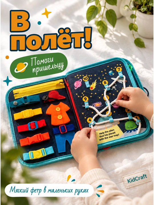 Книжка бизиборд из фетра, развивающая игрушка для детей, от 1 года