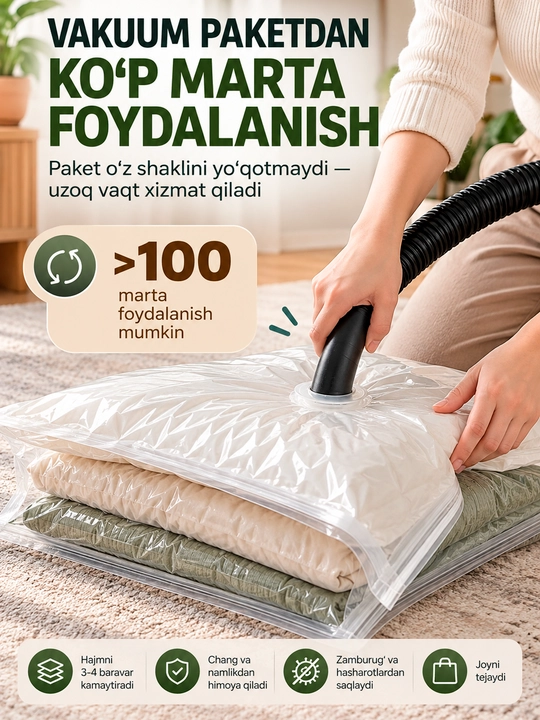Vakuumli paket, sumka kiyim saqlash uchun xalta, qayta foydalanish mumkin
