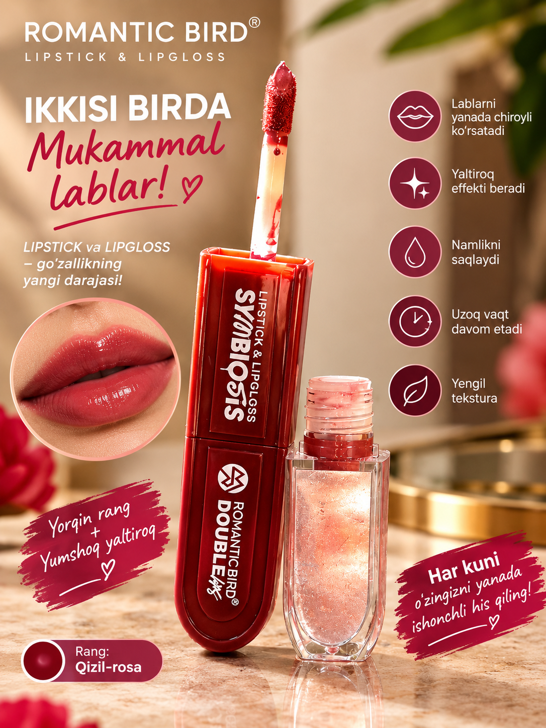 ROMANTIC MAYTE Gloss lab uchun yaltiroq lip gloss, 5.5 ml - 