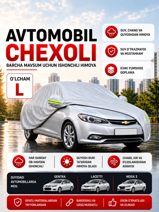 AVTOTENT, barcha fasllar uchun universal, suv o‘tkazmaydigan avtomobil himoya g‘ilofi