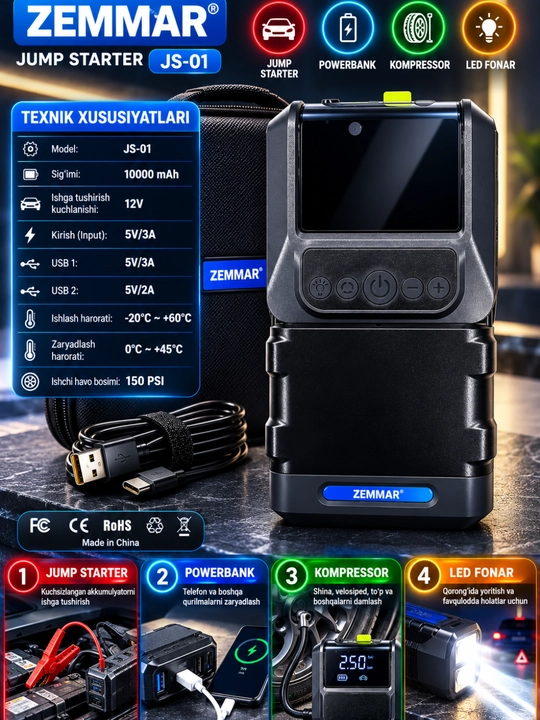 Starter,akumulyator zaryadlash,o't oldirish,Zavadlash,starter, Power Bank,Led fonar,