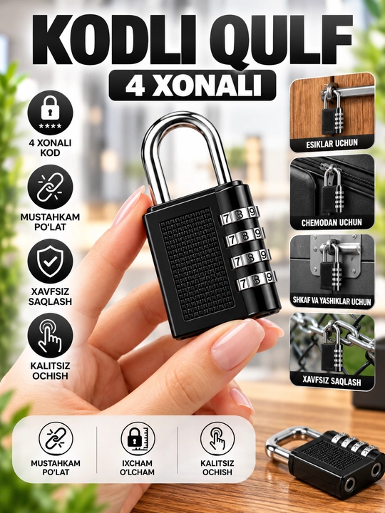 Kodli qulf, 4 xonali qulf, kombinatsiyali qulf - 