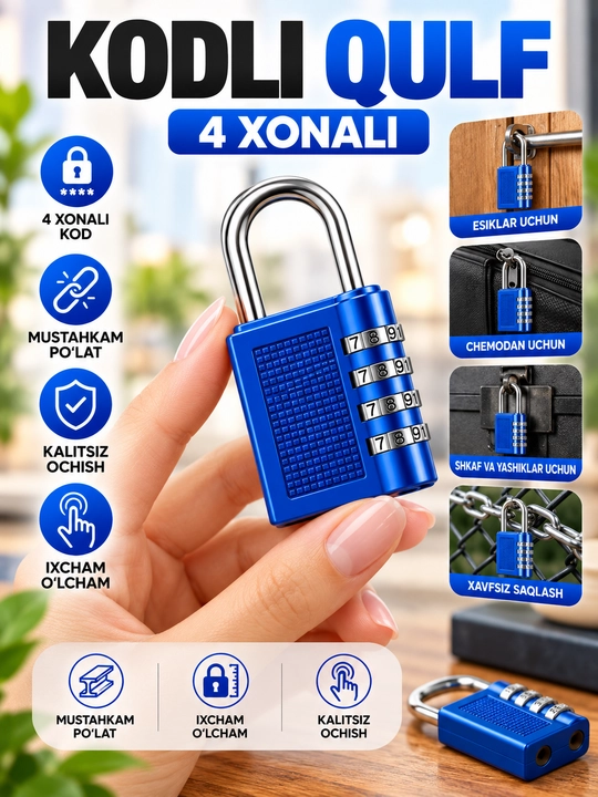 Kodli qulf, 4 xonali qulf, kombinatsiyali qulf - 