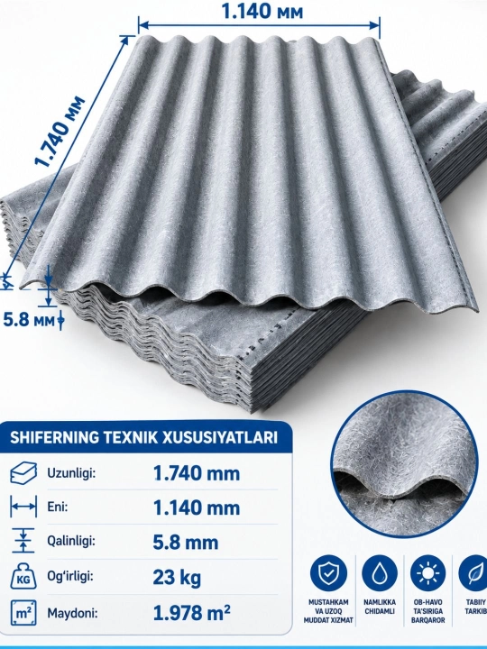Qurilish uchun shiferli tom yopish plitalari - 