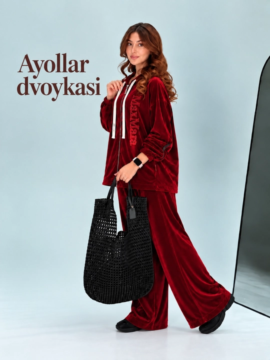 Ayollar uchun ikki qismli kostyum, kuz-qish mavsumi uchun ko‘ylak, standart o‘lcham