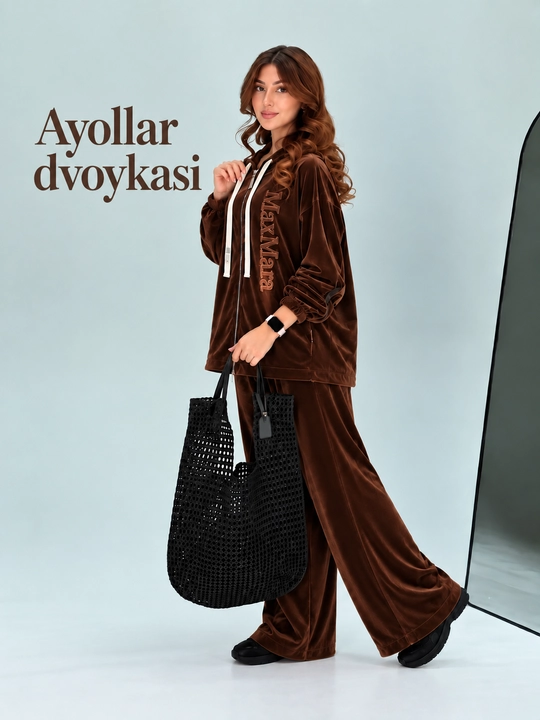 Ayollar uchun ikki qismli kostyum, kuz-qish mavsumi uchun ko‘ylak, standart o‘lcham