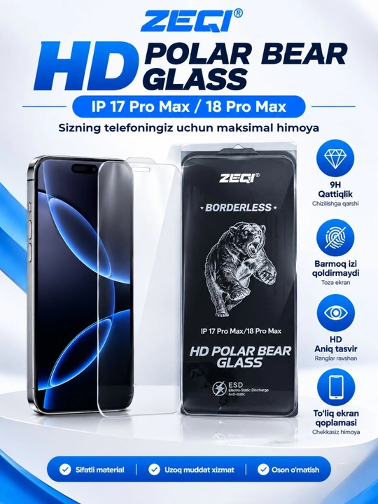 Защитное стекло для iPhone Promax 13-18 без рамок - 