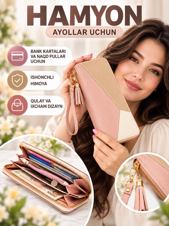Ayollar hamyoni, ayollar sumkasi, kartalar uchun cho‘ntaklar, koreyscha sumka - 
