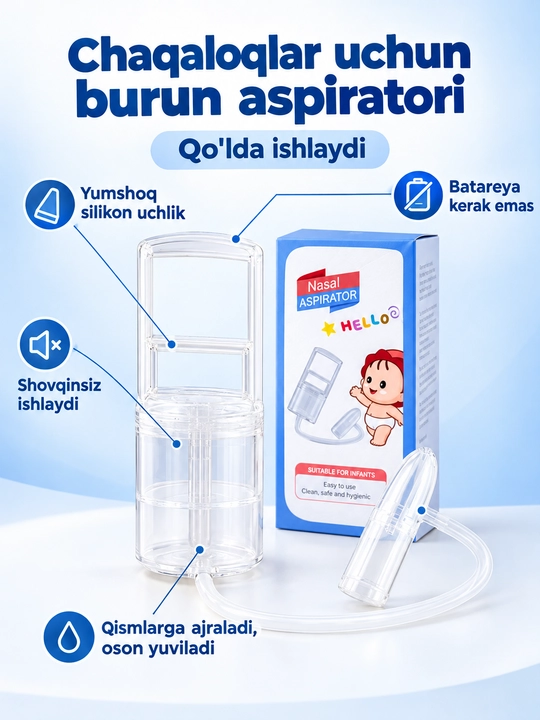 Nazal aspirator: bolalar va chaqaloqlar uchun kuchli burun tozalagich va so‘rg‘ich