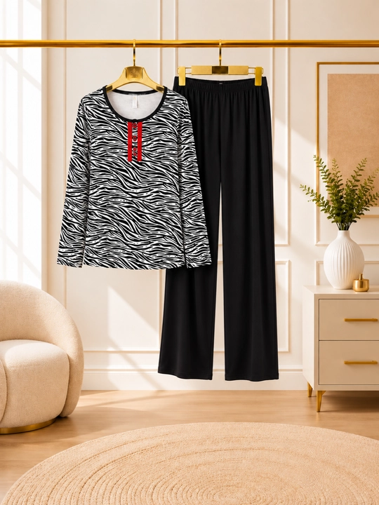 Ayollar pijamasi va uy kiyim viskoza matoli zebra naqshli uzun yengli kofta va shim M–XXXL