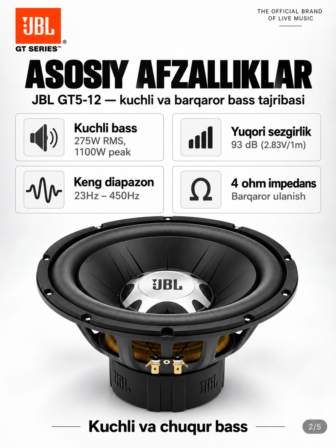 Сабвуфер JBL GT5-S12 1200 Вт, автомобильные колонки, буфер, акустическая система для авто