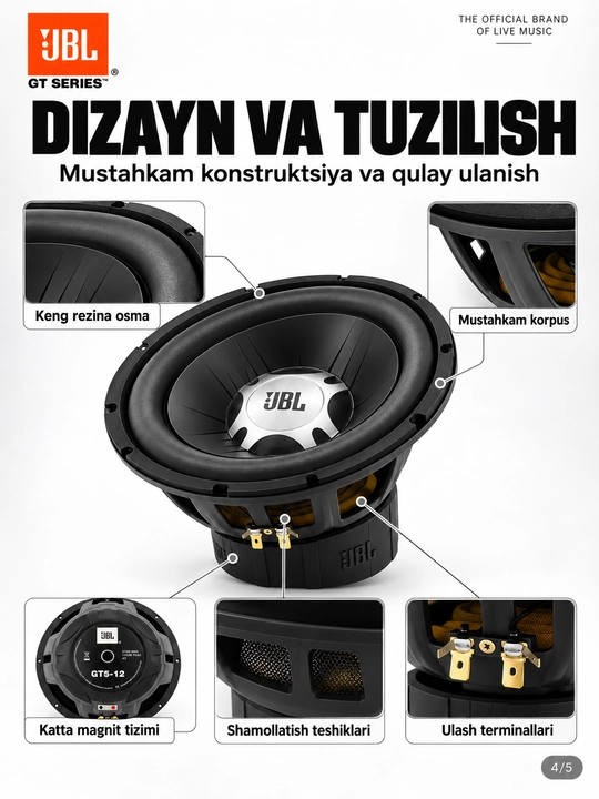 Сабвуфер JBL GT5-S12 1200 Вт, автомобильные колонки, буфер, акустическая система для авто