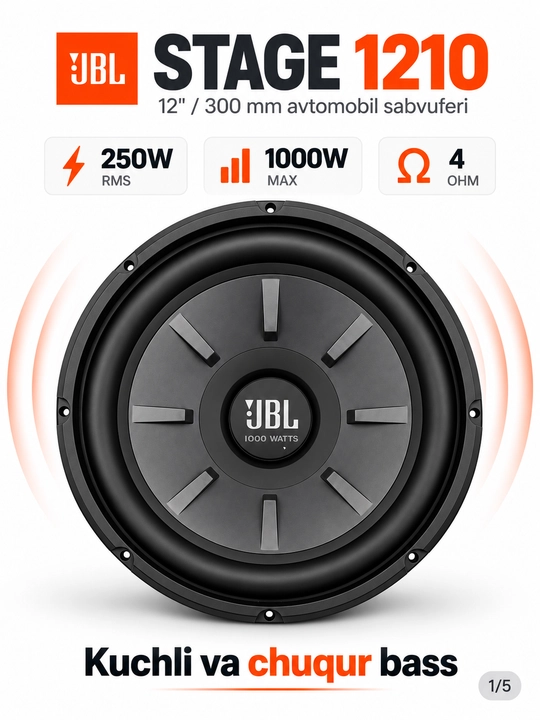 Sabvufer JBL GT5-S12 1200W avtomobil karnaylari, bufer avto uchun, audio tizimi, kolonka - 