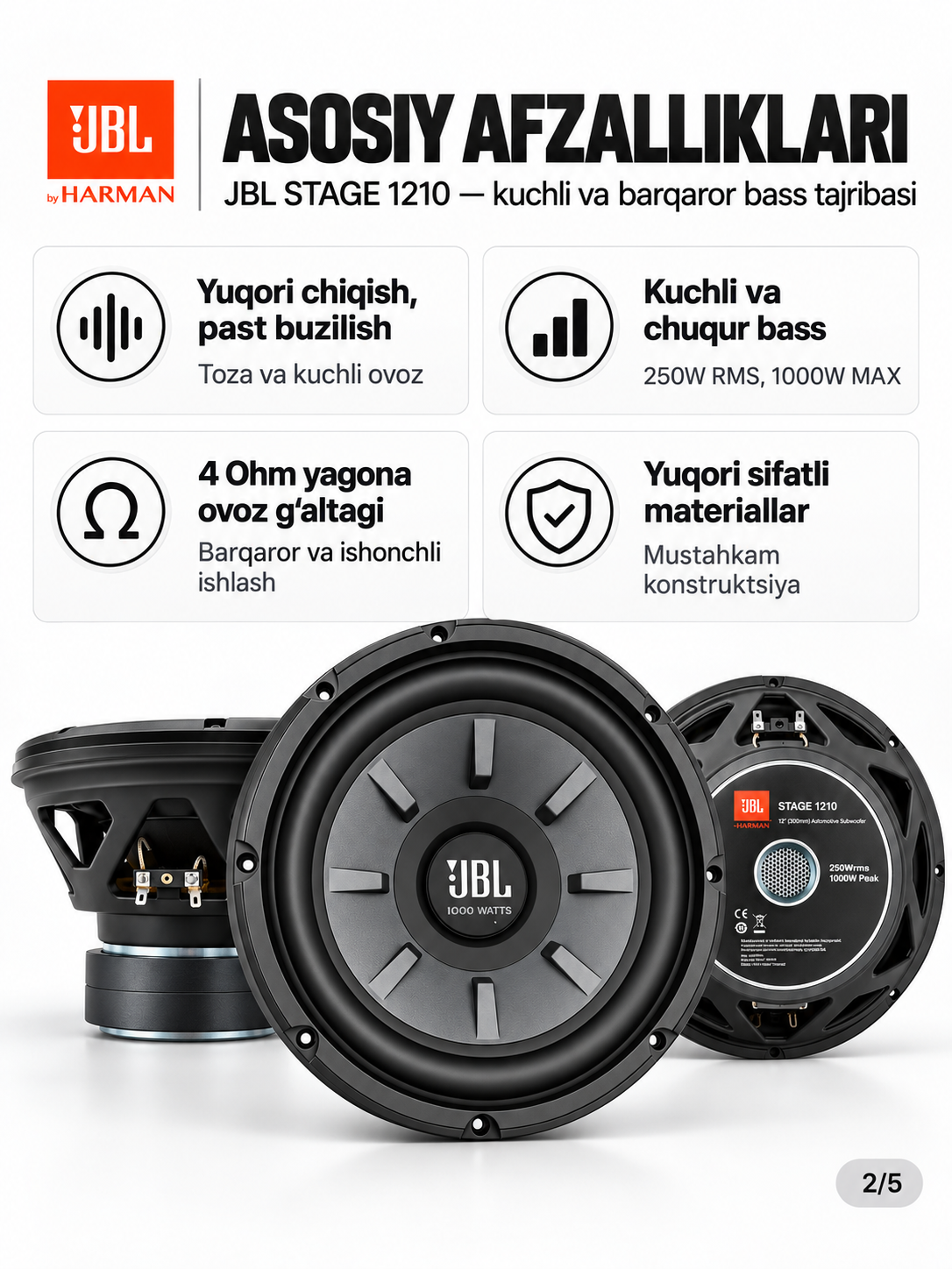 Сабвуфер JBL GT5-S12 1200 Вт, автомобильные колонки, буфер, акустическая система для авто