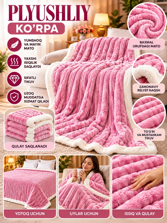 Momiq Gofra yopinchiq,pled,yumshoq adyol,1 va 2 kishilik <160*220><200*220> - 