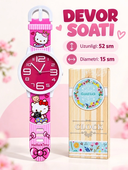 Bolalar devor soati, Hello Kitty devor soati,  Bolalar xonasi uchun devor soati