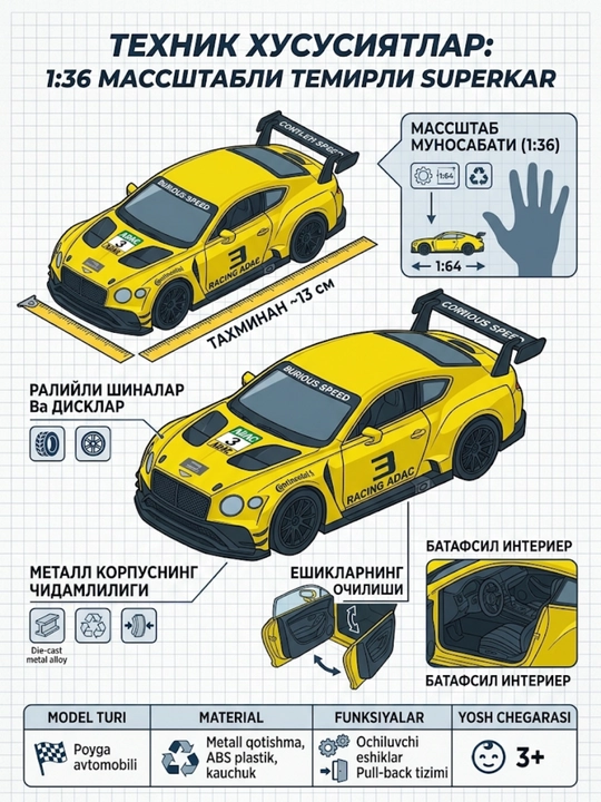 Железная машина Ferrari против lombarghini масштаб 1:36, для коллекции в подарок - 