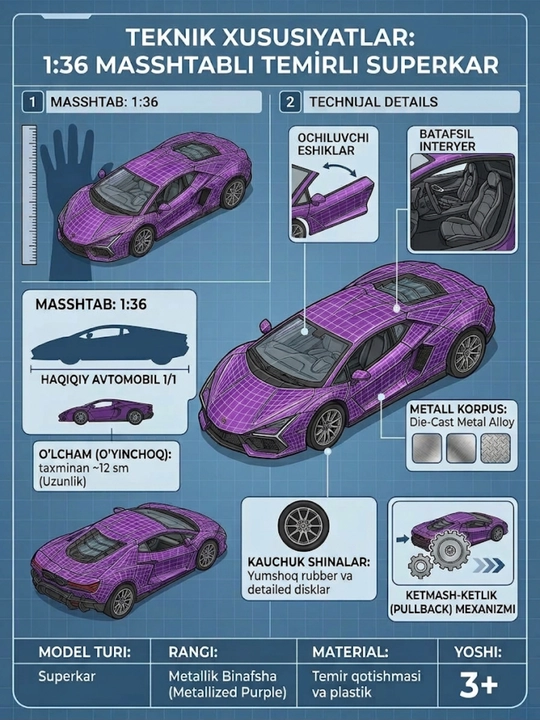 Железная машина Ferrari против lombarghini масштаб 1:36, для коллекции в подарок - 