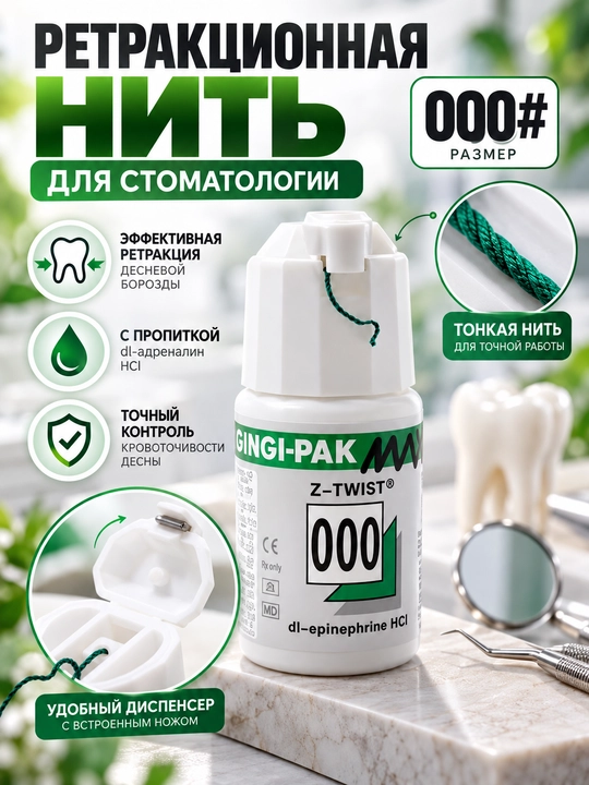 Ретракционная нить для десны, стоматологическая нить с удобным диспенсером