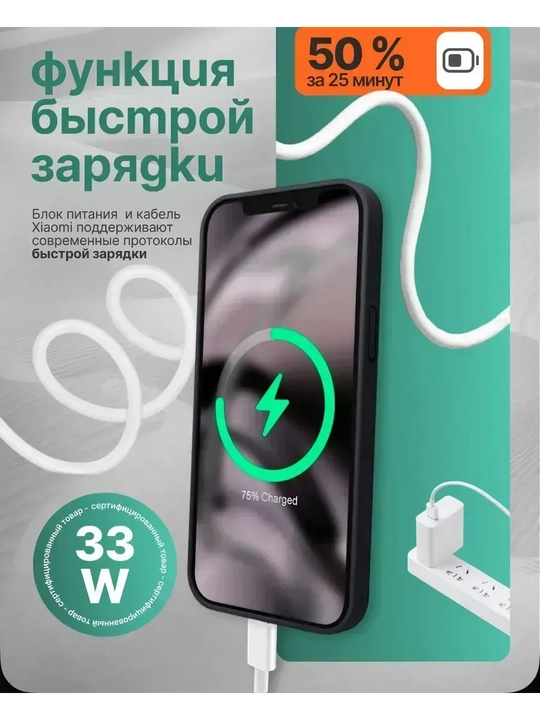 Быстрый блок с кабелем 33W для Xiaomi Poco Honor Redmi Realme