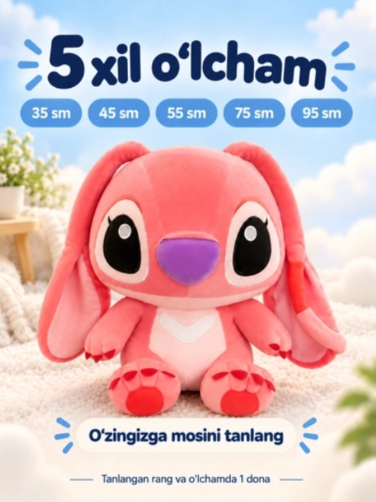 Stich oyinchoq, Stich va Enjel yumshoq o‘yinchoq 35 - 95 sm, antistress, sovg‘a