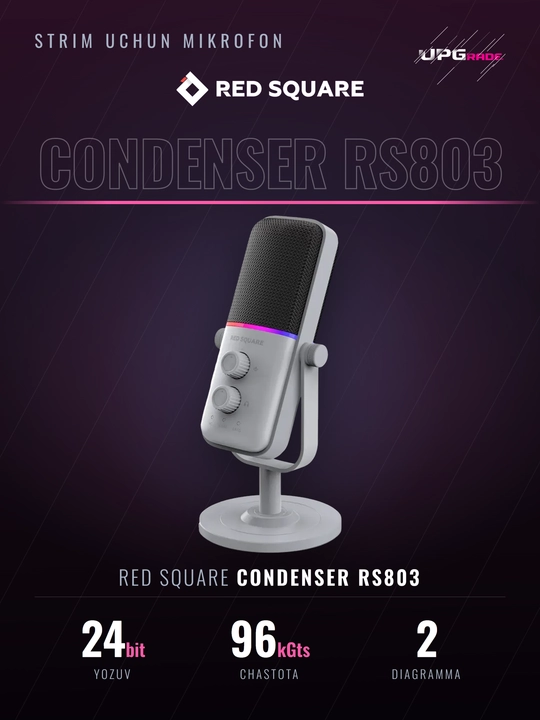 Kondensatorli USB mikrofon Red Square Condenser RS803, 24 bit / 96 kGts, RGB yoritish