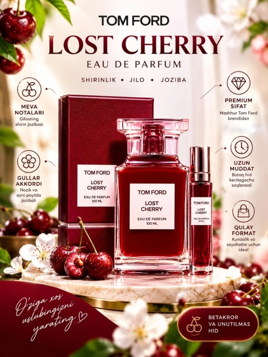 Духи женские, парфюмерная вода TOM FORD Lost Cherry, для женщин, пробник 100, 10, 5 мл - 