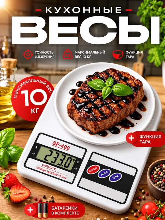 Весы кухонные электронные и портативные до 50 кг, безмен, весы для продуктов и багажа - 