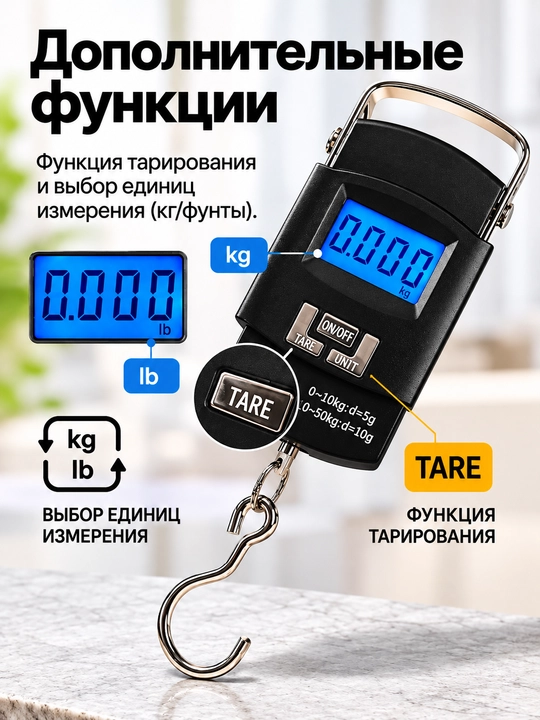 Весы кухонные электронные и портативные до 50 кг, безмен, весы для продуктов и багажа