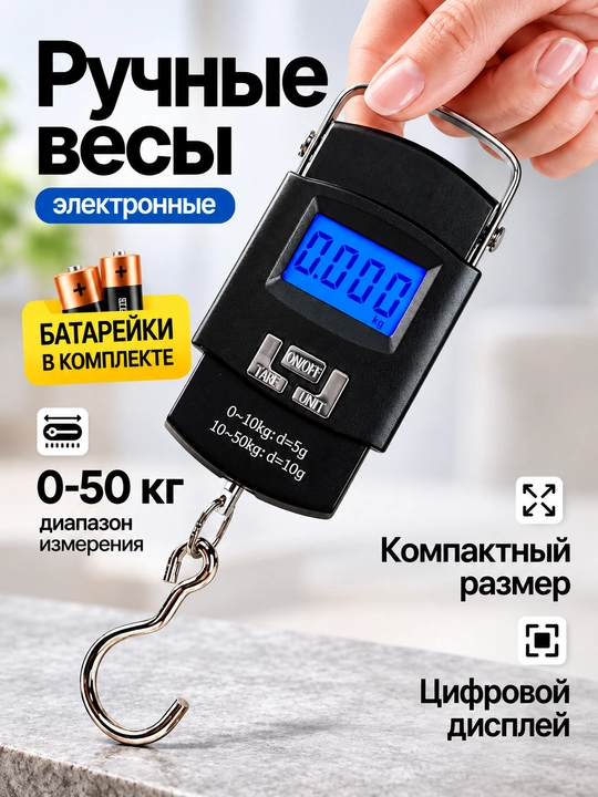 Весы кухонные электронные и портативные до 50 кг, безмен, весы для продуктов и багажа - 