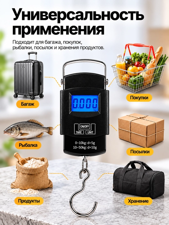 Весы кухонные электронные и портативные до 50 кг, безмен, весы для продуктов и багажа
