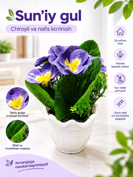 Sun’iy gul, dekorativ gul, uy uchun gul, stol guli, xona bezagi - 