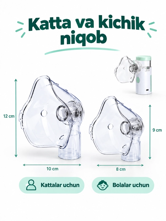 Portativ mesh nebulayzer ingalyator, bolalar va kattalar uchun, USB va batareyada
