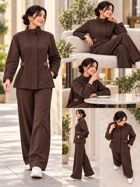 Ayollar dvoyka kostyum, jaket va keng shim, L–XL, kuz qish bahor