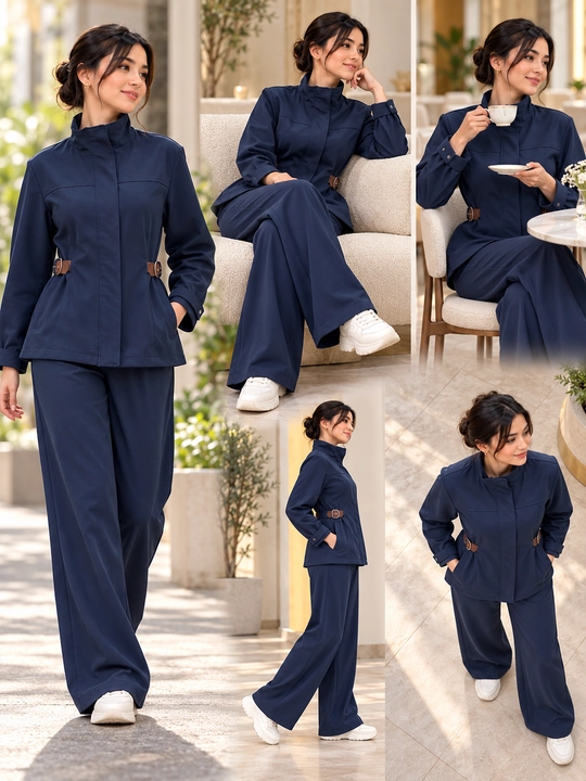Ayollar dvoyka kostyum, jaket va keng shim, L–XL, kuz qish bahor