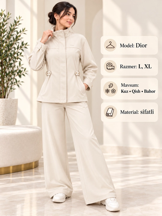 Ayollar dvoyka kostyum, jaket va keng shim, L–XL, kuz qish bahor - 