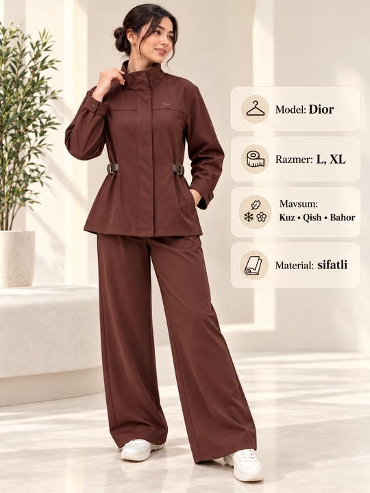 Ayollar dvoyka kostyum, jaket va keng shim, L–XL, kuz qish bahor - 