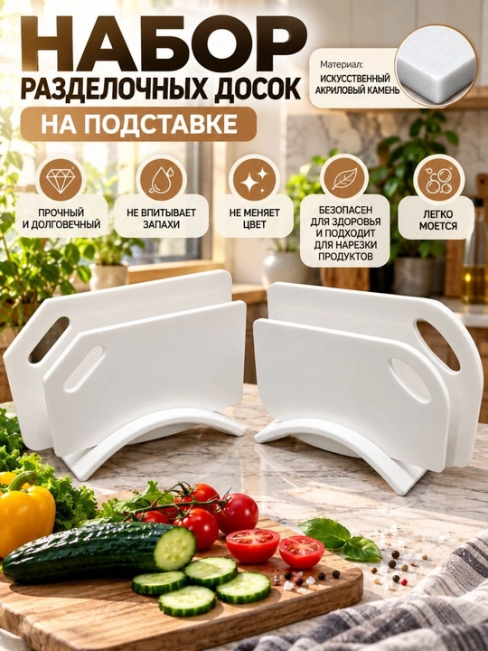 Набор разделочных досок на подставке из искусственного акрилового камня - 