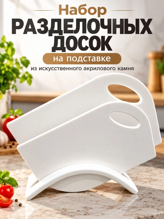 Набор разделочных досок на подставке из искусственного акрилового камня