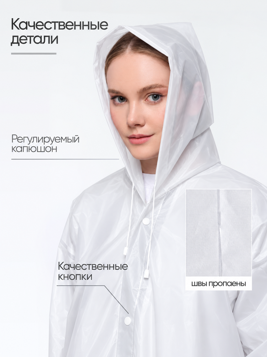 Дождевик унисекс из EVA — лёгкий непромокаемый плащ с капюшоном, на кнопках